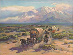 F Grayson Sayre covered wagon train mountains